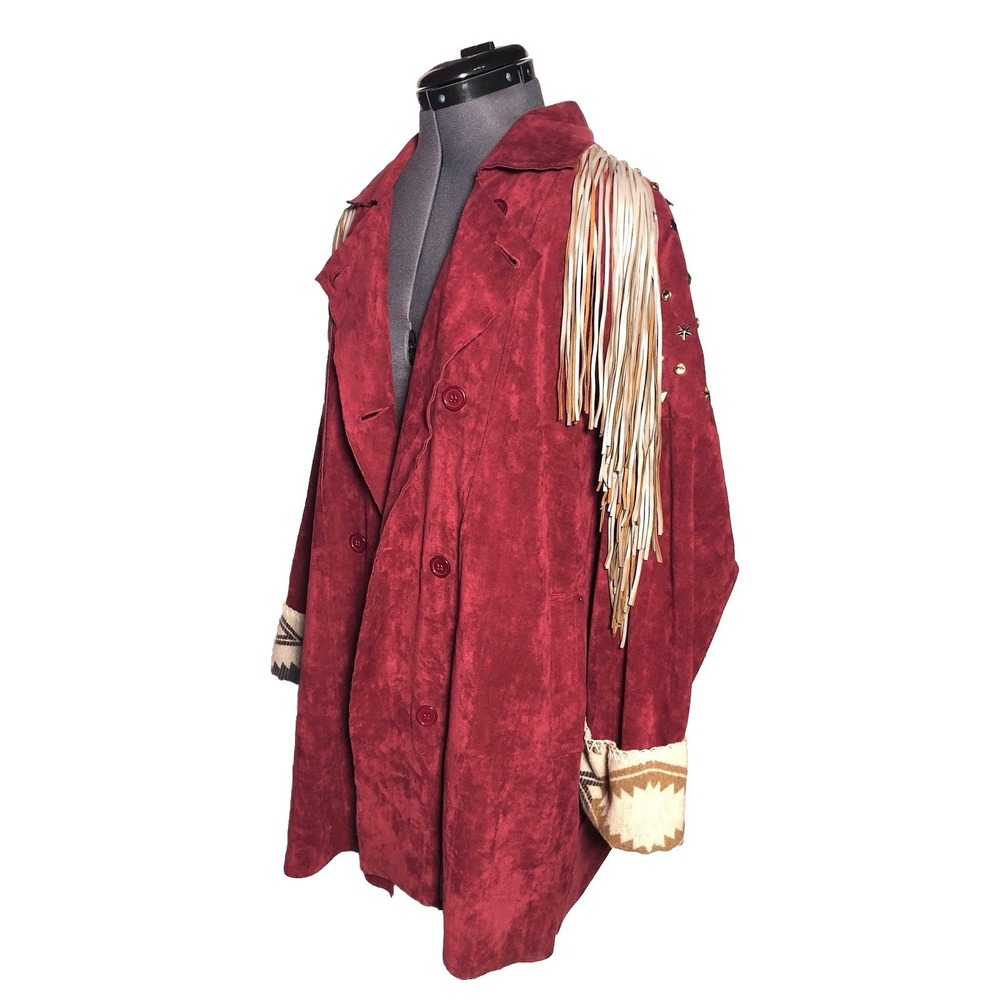 Josefina by Vero Solis Burgundy Fringe Stud Jacket Western Boho M B-58″ DAMAGED - Picture 2 of 16